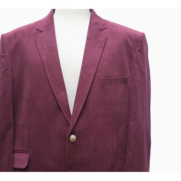 Mens Blazer Burgundy Velvet Dress Formal Party Jacket Wedding Sport Coat 46R - Picture 4 of 7